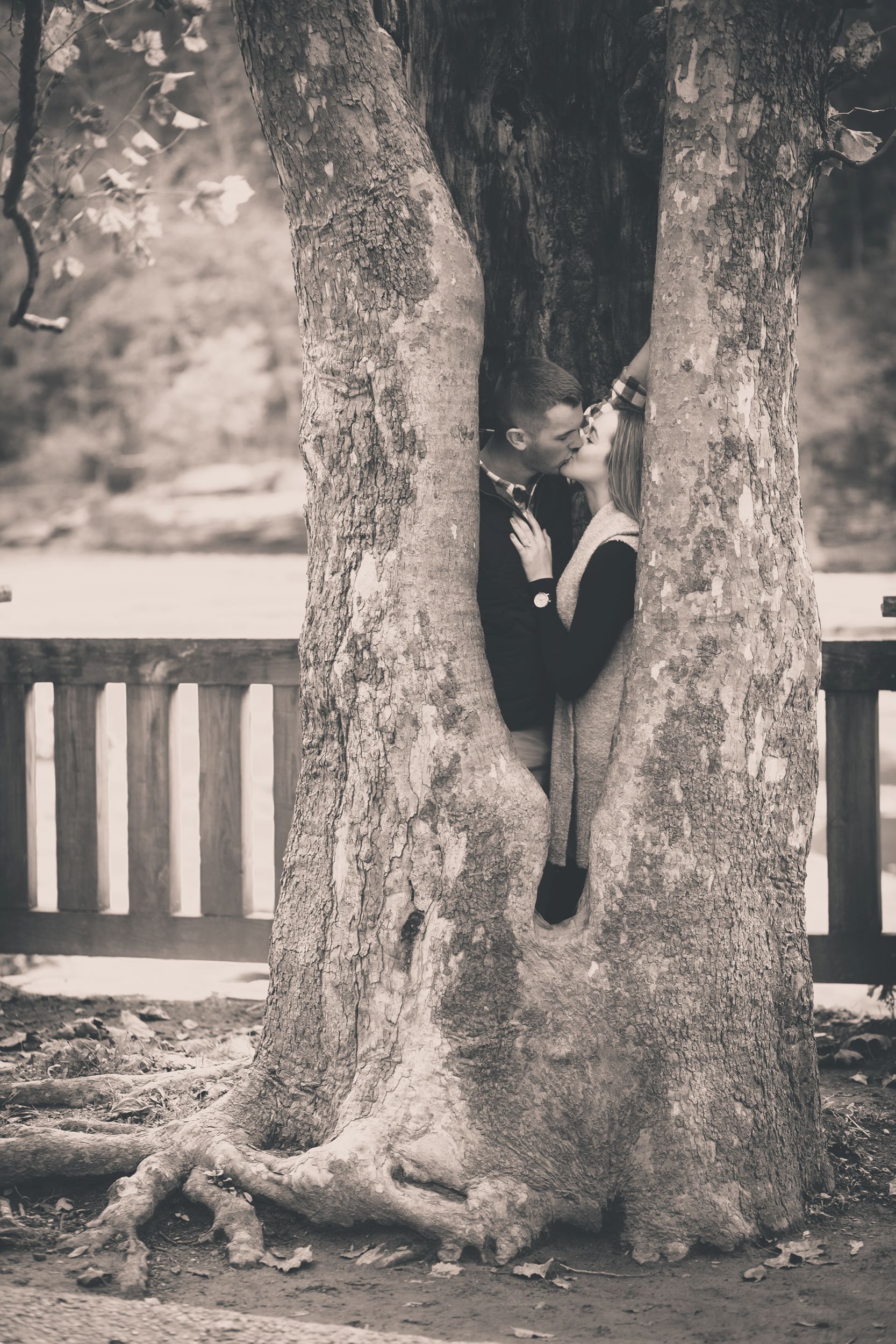 Fiancee and Fiance portrait at Cumberland Falls, Kentucky engagement by Fade To Blaq Photography